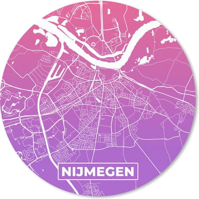 Muismat rond 20x20 cm - Mousepad Stadskaart - Nijmegen - Nederland - Paars - Ronde muismatten
