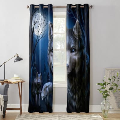 Nachtbos Dier Wolf Raamgordijnen Voor Woonkamer Keuken Moderne Gordijnen Huisdecoratie Jaloezieën Drapes 135W x 60H(cm) x1 gray
