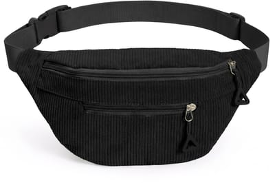YONO Heuptas Dames - Crossbody Tas - Buiktas van Ribstof - Verstelbare Schoudertas met 2 Ritsvakken - Festival Tasje - Fanny Pack - Zwart