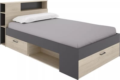 Vente-unique Bedframe hout antracietgrijs, natuurlijk licht 120 x 190 cm