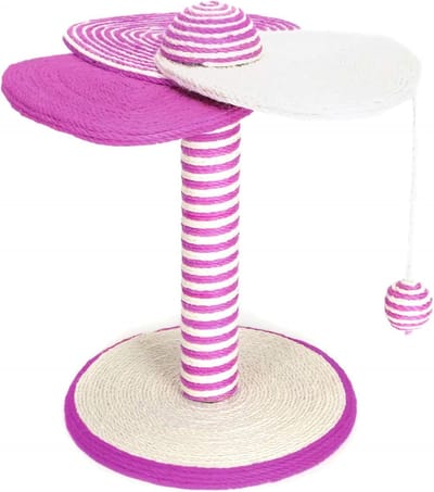 Nobleza Krabpaal voor Katten en Kittens - Kleine Krabpaal met Speeltje - Sisal - Paars/Wit - 29 x 29 x 38 cm