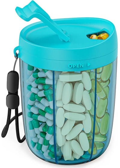 Grote Organizer voor Pillenflessen - Supplementenorganizer voor het Houden van 6 Verschillende Vitaminen - Pillendoos met Anti-Mengfunctie & Ontwerp met Brede Opening - Gemakkelijk Medicijnen Ophalen