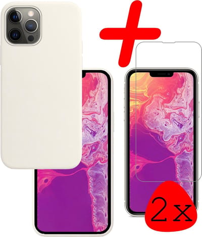 Hoesje Met 2x Screenprotector - Geschikt voor Apple iPhone 13 Pro - Sterk & Shockproof - Back Cover - Siliconen Case - Telefoon Hoes - Wit
