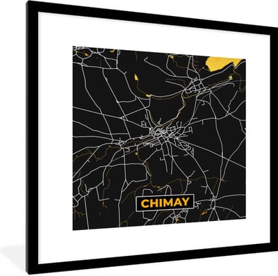 Fotolijst incl. Poster - Chimay - Stadskaart - Goud - Kaart - Plattegrond - 40x40 cm - Posterlijst