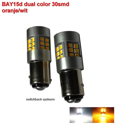 Immers ledlights BAY15d-30SMD Dual color - wit/oranje - 2 stuks