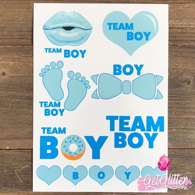 GetGlitterBaby® - Tijdelijke Tattoos / Henna Festival Plak Tattoes / Nep Tatoeage voor Volwassenen / Fake Temporary Tattoo Sticker - Baby Shower - Gender Reveal Versiering - Boy or Girl - Team Boy