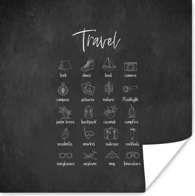 Poster Spreuken - Quotes - Travel - Boot - Camera - 100x100 cm XXL