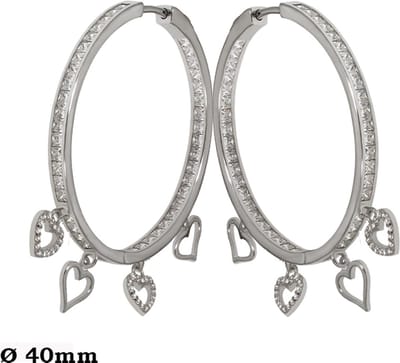Juwelier Zwartevalk - Zilveren (gerhodineerd) oorbellen met hartjes bedels en zirkonia - 22.184/40 mm