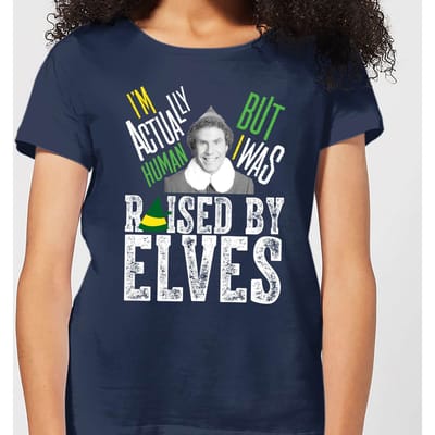 Elf Raised By Elves Women's Christmas T-Shirt - Navy - XS