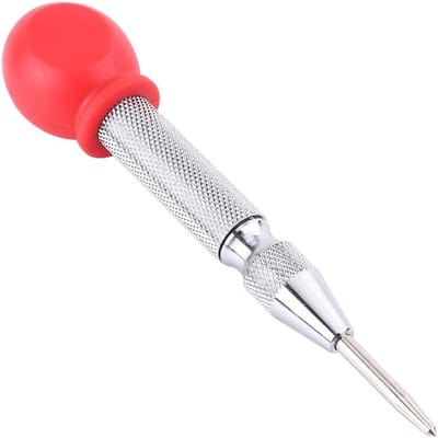 Allecto plus - Automatische Centerpons 130 mm HSS Slagpons met Puntbeschermkap - Zilver en rood - Duurzaam en Precies