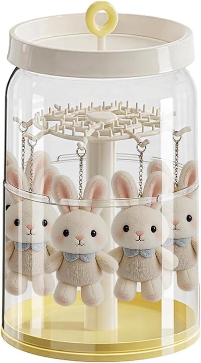 Pluche opbergdoos - Draaibaar display - Verzamelen organiseren - Stofdichte hoes - 37.5 cm hoog - Geel