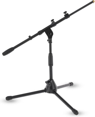 Kleine microfoonstandaard voor basdrum en hi-hat - verstelbare hoogte 43-65 cm en galg 50-90 cm - gietijzeren basis - lichtgewicht 2,4 kg