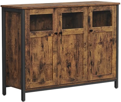 Dressoir - Dressoir Kasten - Kast - Opbergkast - Bruin/Zwart - 100x35x75 cm - Dressoir met Glas - Industrieel - 3 Deuren