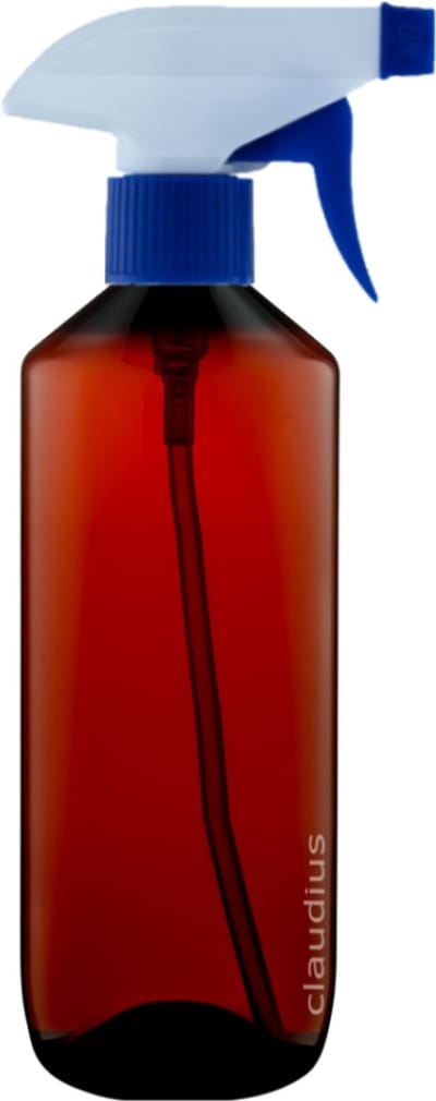 Lege Plastic Fles 500 ml amber met Blauwe spraykop - set van 10 stuks