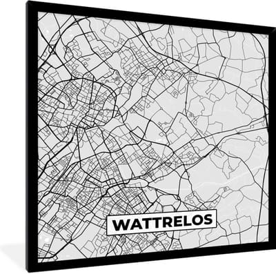 Fotolijst incl. Poster - Kaart - Stadskaart - Wattrelos - Plattegrond - Frankrijk - 40x40 cm - Posterlijst