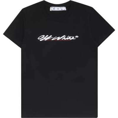 Gebroken wit nieuw Script-logo casual fit zwart T-shirt