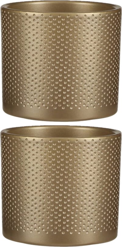 Mica Decorations Bloempot - 2x stuks - goud - relief - keramiek - 13 x 12 cm - plantenpotten binnen