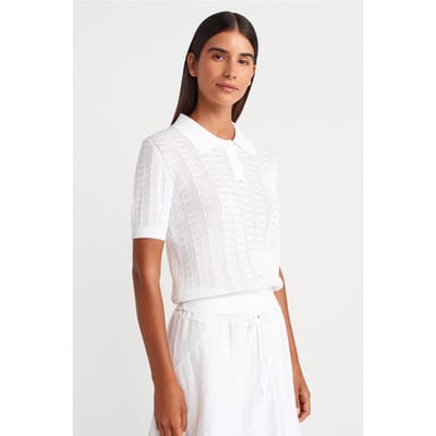 Getextureerde Kanten Trui Polo Blouse