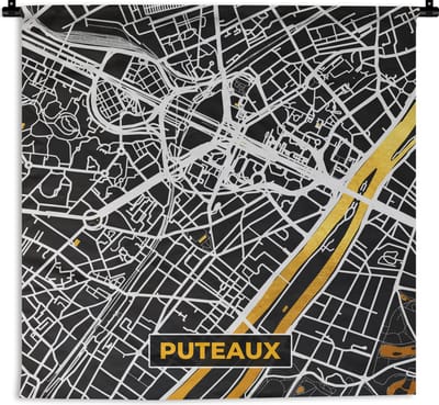 Wandkleed - Wanddoek - Plattegrond – Puteaux – Stadskaart – Kaart – Frankrijk - 180x180 cm - Wandtapijt