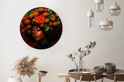 WallCircle - Wandcirkel - Muurcirkel - Vrouw - lychee - exotisch - Aluminium - Dibond - 90x90 cm - Binnen en Buiten