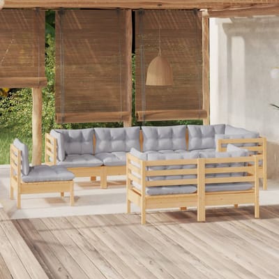vidaXL - 8-delige - Loungeset - met - grijze - kussens - massief - grenenhout
