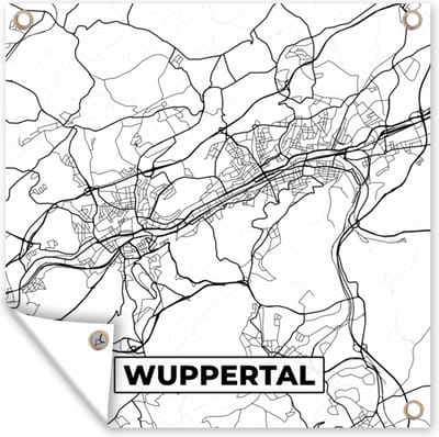 Tuin poster Plattegrond - Wuppertal - Kaart - Stadskaart - 200x200 cm - Tuindoek