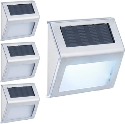 Solar wandlampen voor buiten, set van 4, led buitenlampen, tuin, schutting, terras, waterdicht, zilver