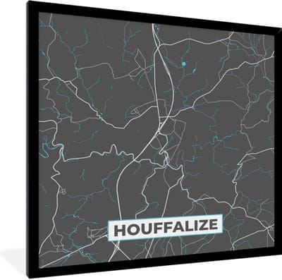 Fotolijst incl. Poster - België – Houffalize – Stadskaart – Kaart – Blauw – Plattegrond - 40x40 cm - Posterlijst