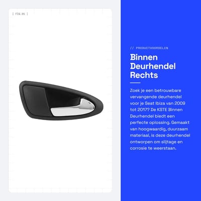 Dailygoods- Deurgreep Vervangend - Voorzijde Rechts - Geschikt voor Seat Ibiza 2009-2017 - Duurzaam - Corrosiebestendig - Eenvoudige Installatie - Deurgreep Binnen