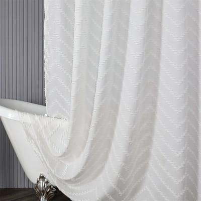 Floraweg Douchegordijn, wasbaar, waterafstotend snijden bloemen gordijn set met 12 haken, 72 x 72 inch(180cmX180cm)-Wit