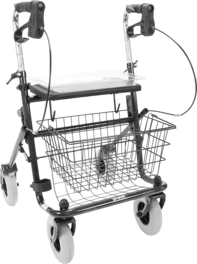 Rollator 43 cm zitbreedte - Premis Provo - Tot 120 kg - In hoogte verstelbaar - Voorzien van omgekeerde handvatten - Metallic Zwart
