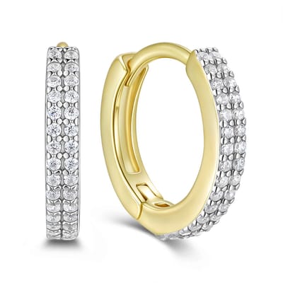 9NB-1736 – New Bling – Zilveren oorbellen dubbele rij – Met zirkonia – Goudkleurig – 925 zilver