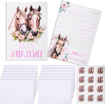 Feestelijke Paardenuitnodigingen voor Verjaardagsfeestjes van Meisjes, Inclusief Enveloppen en Stickers, Perfect voor Kinderen en Paardenliefhebbers
