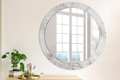 Coloray Bedrukte Spiegel - Wit marmer Bedrukte Spiegel - 80 cm - Grijs Bedrukte Spiegel - Bedrukte Spiegel - Spiegel Met Bedrukte Lijst - Spiegel Met Decoratie