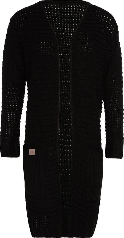 Knit Factory Alex Lang Gebreid Dames Vest - Grof gebreid zwart damesvest - Cardigan voor de herfst en winter - Lang vest tot over de knie - Zwart - 36/38