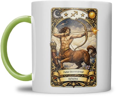 Sterrenbeeld mok - Boogschutter -Licht Groen - Tarot mok - Gepersonaliseerd met naam en datum