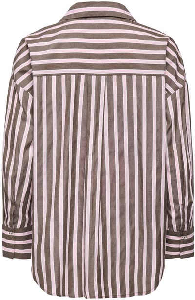 Only bruine dames blouse   Punt kraag   Regular fit   Streep patroon   Knoopsluiting   Duurzaam   Lange mouw Bruin XL