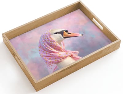 Dienblad hout 40x30 cm - Schootdienblad - Zwaan - Sjaaltje - Pastelwolken - Borrelplank rechthoek - Plateau dienbladen