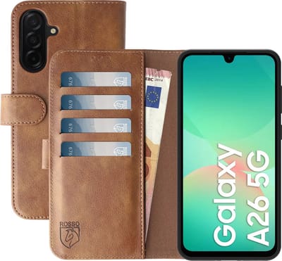 Rosso Element Geschikt voor Samsung Galaxy A26 | Wallet Book Case | Portemonnee Hoesje | 3 Pasjes | Magneetsluiting | Stand Functie | Bruin