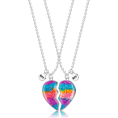 Bixorp Friends Vriendschapsketting voor 2 met Gekleurd Glitters Hart - Zilverkleurig - BFF Ketting voor twee