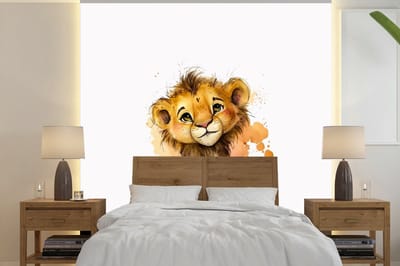 Behang - Fotobehang Leeuw - Waterverf - Bruin - Dieren - Meisjes - Jongens - Breedte 240 cm x hoogte 240 cm