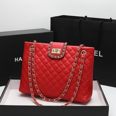 Lente Grote Capaciteit Diamant Patroon Ketting Tas Tote Bag Schouder Onderarm Tas Forens Handtas Vrouw red