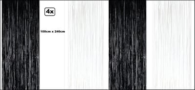 4x Folie gordijn metallic 240cm x 100cm zwart/wit - Black and white party landen festival themafeest huwelijk gala disco glitter and glamour wanddeco