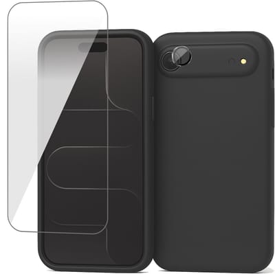 Hoesje geschikt voor iPhone 17 Air - Screenprotector Glas & Camera Protector - Mat Back Case Zwart