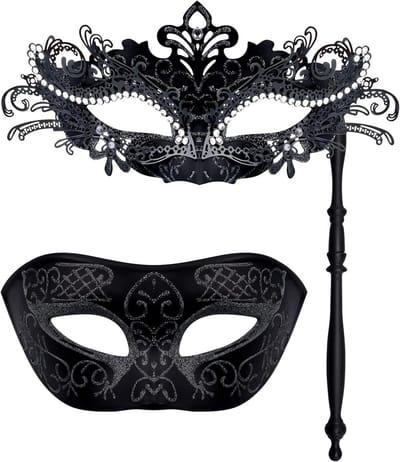 Verstelbaar Venetiaans Borduurwerk Oogmasker voor Feestjes en Carnaval - Set van 2 voor Mannen en Vrouwen