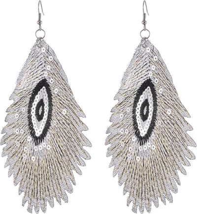 Behave - Oorbellen - geborduurde print - Zilver grijs - pailletten lovertjes