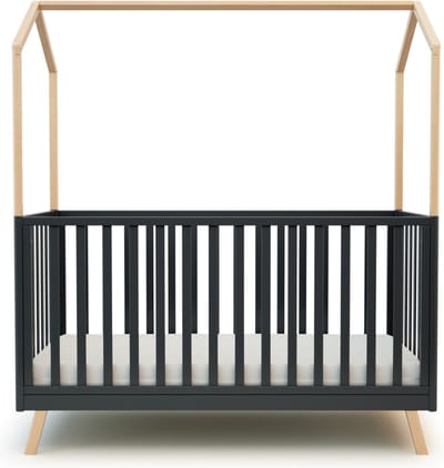 AT4 - Omvormbaar babyhutbedje KASA in hout Grafiet Grijs en Beuken 70 x 140 cm