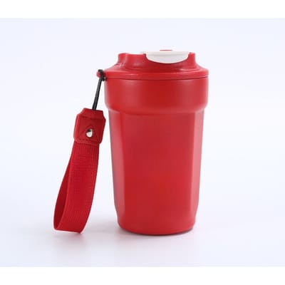 316 Roestvrijstalen Thermosfles met Touw Draagbare Achtzijdige Koffiekop Hoge Waarde Dubbel Vacuüm Reisbeker 380ml rood