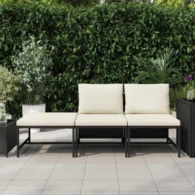 vidaXL - 3-delige - Loungeset - met - kussens - poly - rattan - zwart