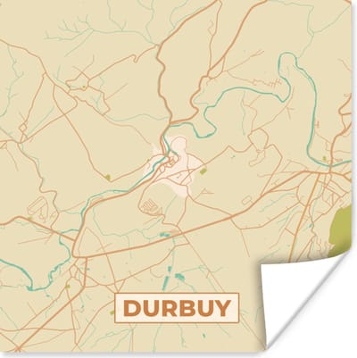 Poster Vintage - Kaart - Durbuy - Plattegrond - Stadskaart - 100x100 cm XXL